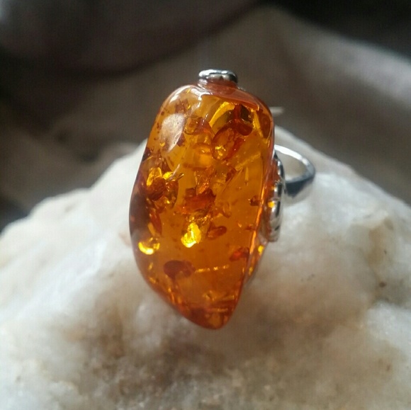 Ring Jewelry Amber Silver Plated size 8 - Picture 5 of 5
